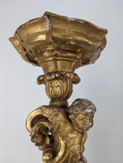 Pamono Italian Baroque Torcheres in Golden Wood, 1800s, Set of 2><noscript><img width=