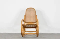 Sale Pamono Italian Bentwood Rocking Chair with Woven Cane Seat by Luigi Crassevig, 1970s