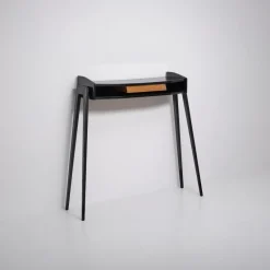 Hot Pamono Italian Black Lacquered Wood Console with Brass Drawer Front, 1950s