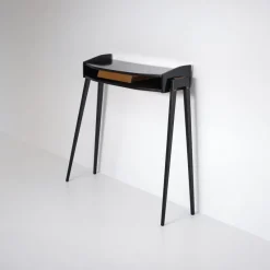 Hot Pamono Italian Black Lacquered Wood Console with Brass Drawer Front, 1950s