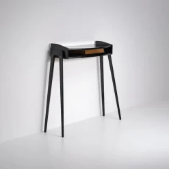 Hot Pamono Italian Black Lacquered Wood Console with Brass Drawer Front, 1950s