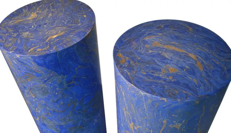 Pamono Italian Blue Marbled Scagliola Columns, Set of 2> Decorative Objects