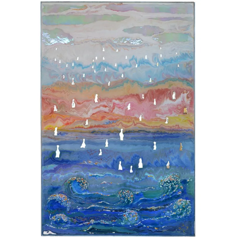 Pamono Italian Blue Waves in Relief Scagliola Art Wall Panel by Cupioli> Decorative Objects