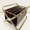 New Pamono Italian Brass and Leatherette Magazine Holder from Castelli, 1960s