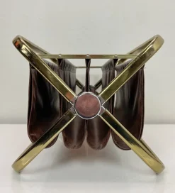 New Pamono Italian Brass and Leatherette Magazine Holder from Castelli, 1960s