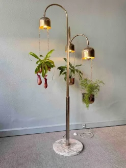 Pamono Italian Brass and Marble Floor Lamp with Planters attributed to Reggiani, Italy, 1970s><noscript><img width=