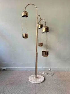 Pamono Italian Brass and Marble Floor Lamp with Planters attributed to Reggiani, Italy, 1970s><noscript><img width=