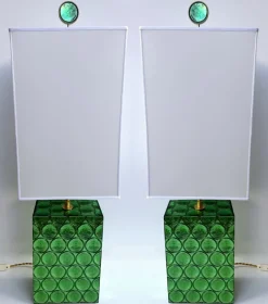 Pamono Italian Brass and Murano Glass Lamps by Roberto Giulio Rida, 2010s, Set of 2> Table Lamps