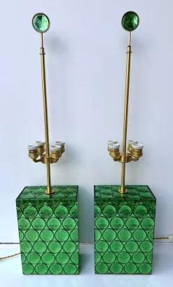 Pamono Italian Brass and Murano Glass Lamps by Roberto Giulio Rida, 2010s, Set of 2><noscript><img width=