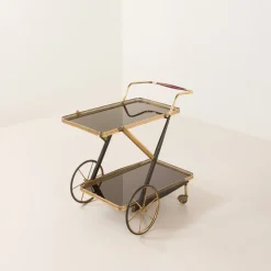 Pamono Italian Brass Bar Cart by Cesare Lacca, 1960s><noscript><img width=