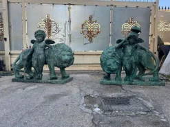 Sale Pamono Italian Bronze Lions and Cherubs Sculptures, 1890s, Set of 2