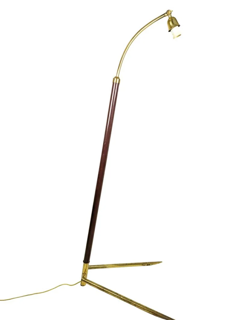 Best Pamono Italian Burgundy Metal & Brass Floor Lamp, 1940s