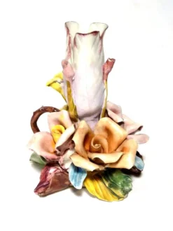 Pamono Italian Capodimonte Biscuit Porcelain Rose Flower Candleholder, 1950s