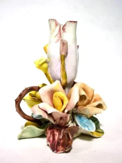 Pamono Italian Capodimonte Biscuit Porcelain Rose Flower Candleholder, 1950s