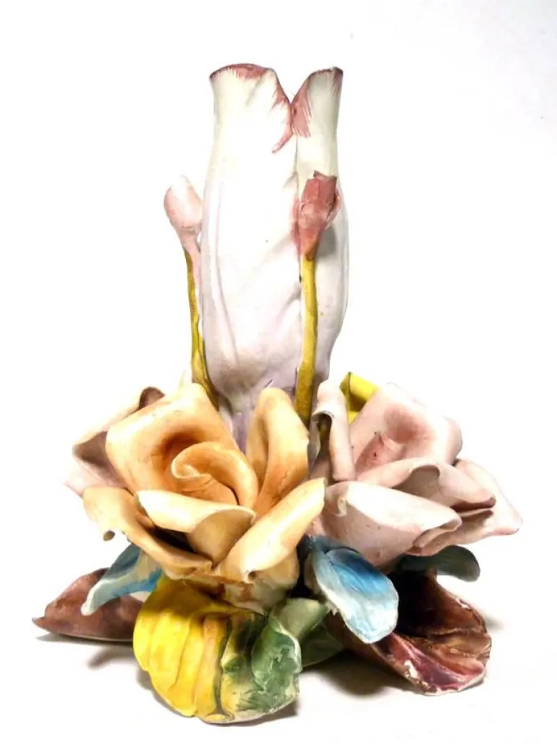 Pamono Italian Capodimonte Biscuit Porcelain Rose Flower Candleholder, 1950s