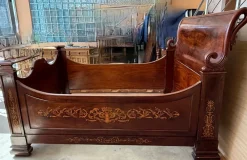 Pamono Italian Carved Inlaid Mahogany Burl Bed, 19th Century> Beds & Bedroom Sets