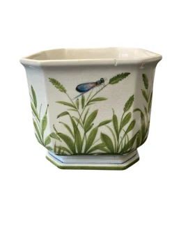 Pamono Italian Ceramic Cachepot Planter with Dragonfly Design><noscript><img width=
