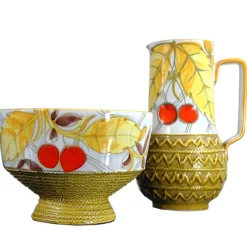 Pamono Italian Ceramic Jug and Bowl Set from Fratelli Fanciullacci, 1960s, Set of 2> Bottles, Carafes & Jugs