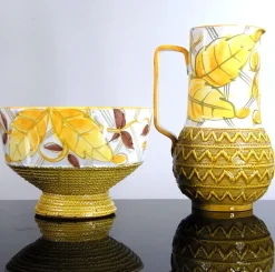 Pamono Italian Ceramic Jug and Bowl Set from Fratelli Fanciullacci, 1960s, Set of 2> Bottles, Carafes & Jugs