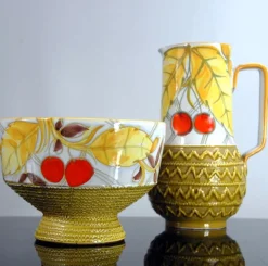Pamono Italian Ceramic Jug and Bowl Set from Fratelli Fanciullacci, 1960s, Set of 2><noscript><img width=