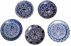 Pamono Italian Ceramic Plates with Cobalt Blue Decorations, Deruta, 1950s, Set of 5> Dinner Plates & Bowls