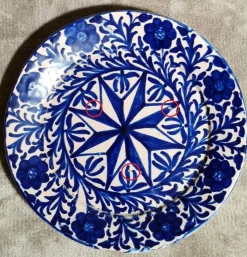 Pamono Italian Ceramic Plates with Cobalt Blue Decorations, Deruta, 1950s, Set of 5><noscript><img width=