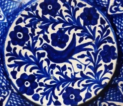 Pamono Italian Ceramic Plates with Cobalt Blue Decorations, Deruta, 1950s, Set of 5><noscript><img width=