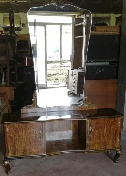New Pamono Italian Chippendale Walnut Burl & Veneer Dressing Table, 1940s