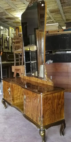 New Pamono Italian Chippendale Walnut Burl & Veneer Dressing Table, 1940s