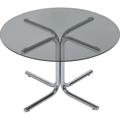 Pamono Italian Chrome and Smoked Glass Round Coffee Table in the style of Giotto Stoppino, 1970s> Coffee & Side Tables