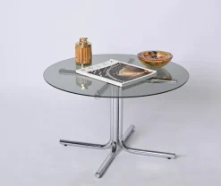 Pamono Italian Chrome and Smoked Glass Round Coffee Table in the style of Giotto Stoppino, 1970s> Coffee & Side Tables