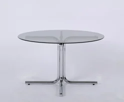 Pamono Italian Chrome and Smoked Glass Round Coffee Table in the style of Giotto Stoppino, 1970s><noscript><img width=