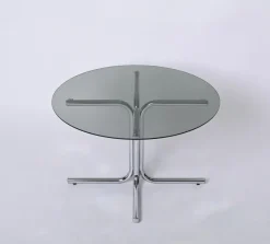 Pamono Italian Chrome and Smoked Glass Round Coffee Table in the style of Giotto Stoppino, 1970s><noscript><img width=