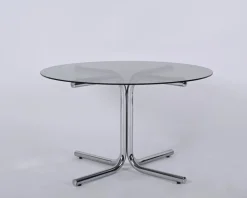 Pamono Italian Chrome and Smoked Glass Round Coffee Table in the style of Giotto Stoppino, 1970s><noscript><img width=
