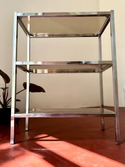 Pamono Italian Chrome and Smoked Glass Bookshelf, 1970s><noscript><img width=