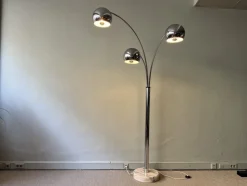 Pamono Italian Chromed Steel Floor Lamp with Three Arms attributed to Goffredo Reggiani, 1970s><noscript><img width=