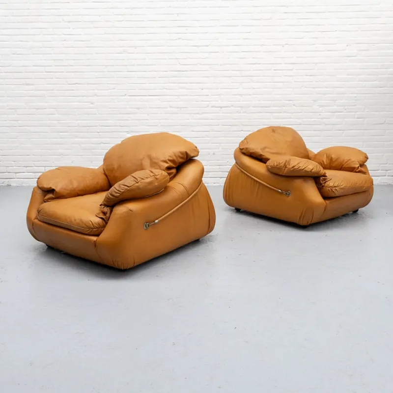 New Pamono Italian Cognac Leather Lounge Chair, 1970s