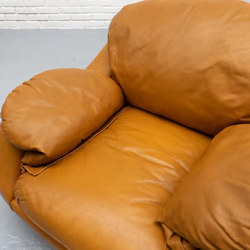 New Pamono Italian Cognac Leather Lounge Chair, 1970s