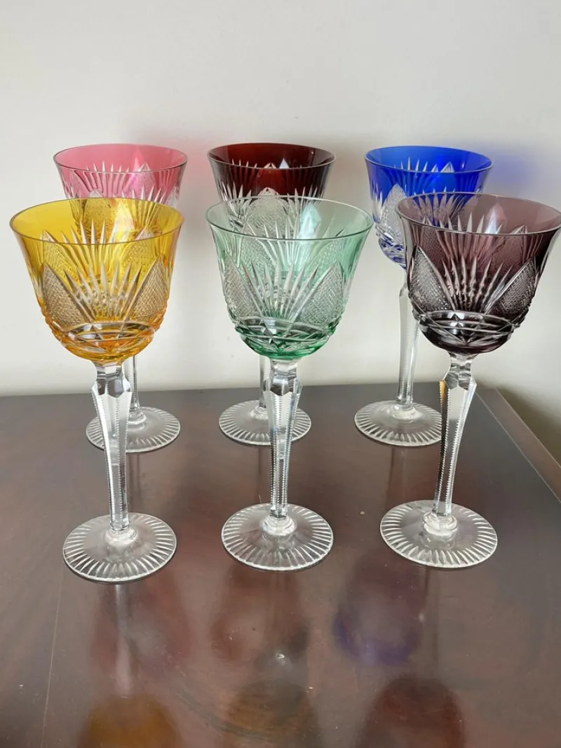 Pamono Italian Colored Crystal Glasses, 1950s, Set of 6