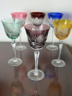 Pamono Italian Colored Crystal Glasses, 1950s, Set of 6