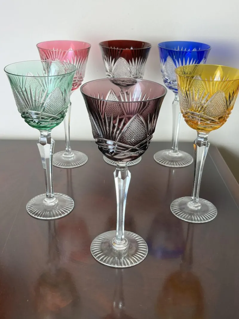 Pamono Italian Colored Crystal Glasses, 1950s, Set of 6