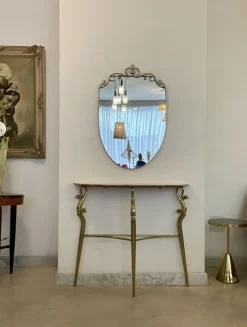 Pamono Italian Console Table in Brass and Marble with Mirror, 1950s><noscript><img width=