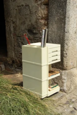 Pamono Italian Cream Storage Trolley in Plastic by Giovanni Pelis for Stile Neolt, 1960s><noscript><img width=