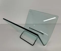 Pamono Italian Curved Glass and Metal Magazine Holder, 1980s> Magazine Racks