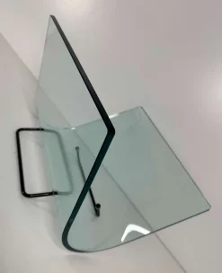 Pamono Italian Curved Glass and Metal Magazine Holder, 1980s><noscript><img width=
