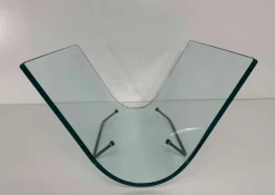 Pamono Italian Curved Glass and Metal Magazine Holder, 1980s><noscript><img width=