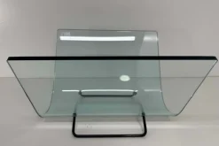 Pamono Italian Curved Glass and Metal Magazine Holder, 1980s><noscript><img width=
