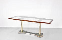 Pamono Italian Dining Table in Teak and Marble, 1960s><noscript><img width=