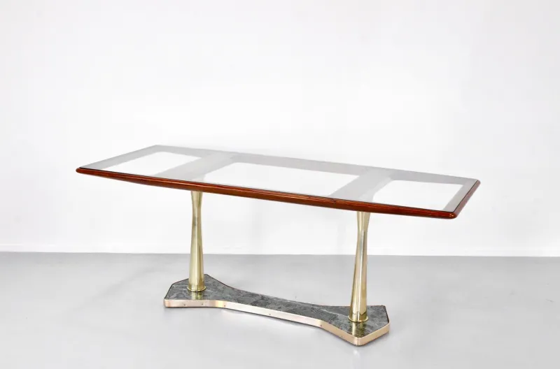 Pamono Italian Dining Table in Teak and Marble, 1960s> Dining Tables & Sets