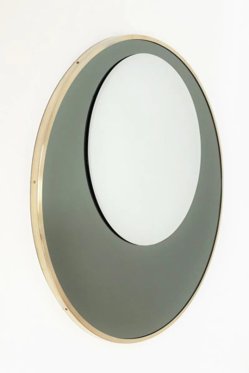 Pamono Italian Double Glass Wall Mirror with Brass Frame, 1970s> Mirrors